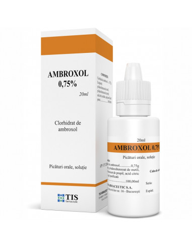 Ambroxol 0.75% picaturi orale solutie, 20 ml, Tis - TUSE-CU-SECRETII - TIS FARMACEUTIC